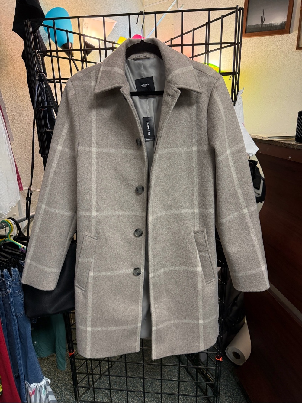 Express Taupe Plaid women’s Coat